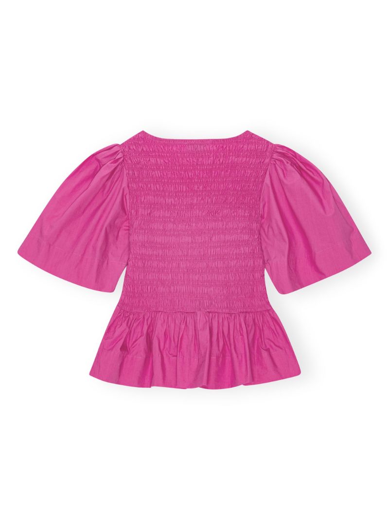 Pink Shirred Peplum Blouse