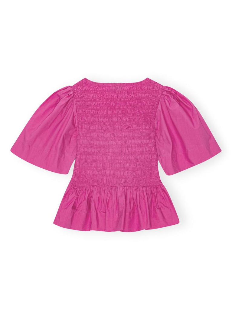 Pink Shirred Peplum Blouse