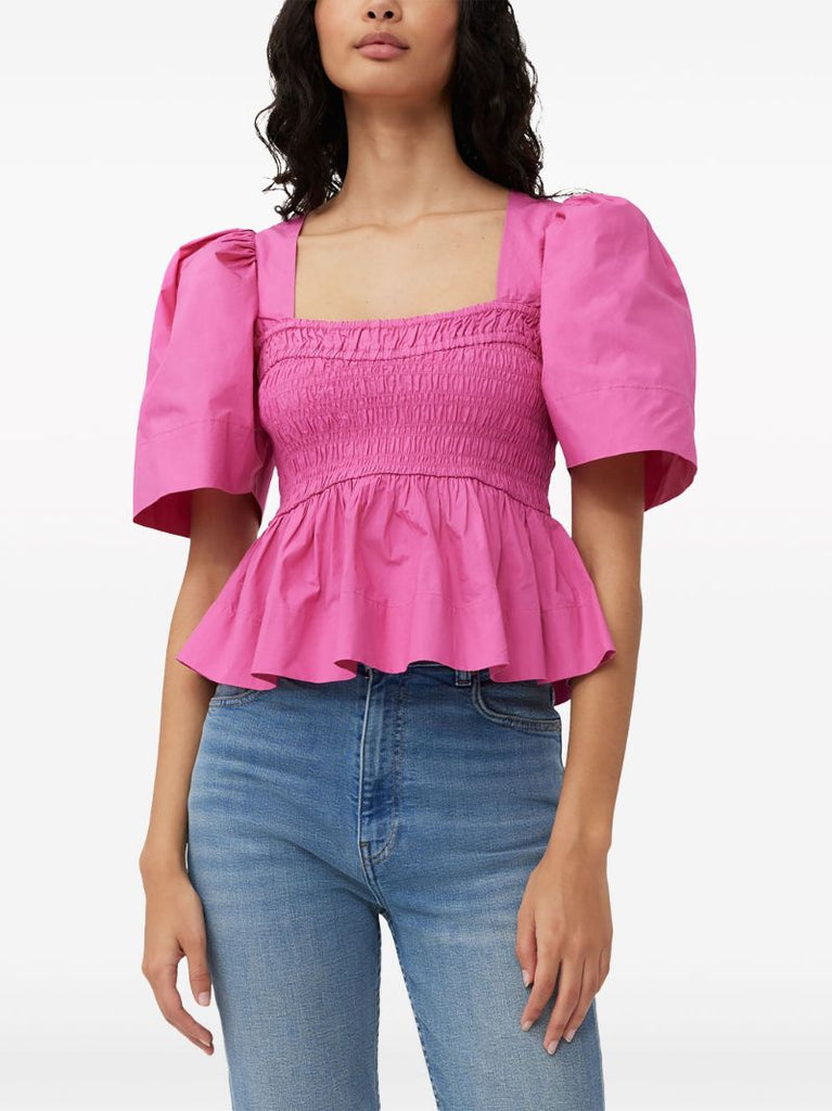 Pink Shirred Peplum Blouse