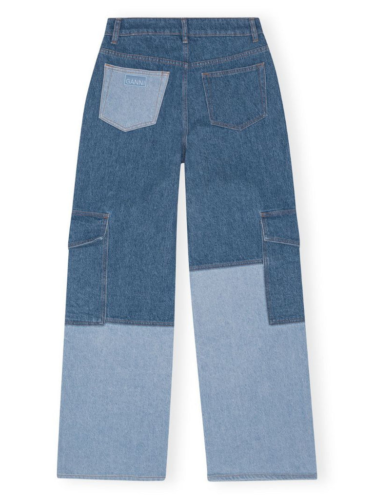 Blue Patchwork Wide-leg Jeans