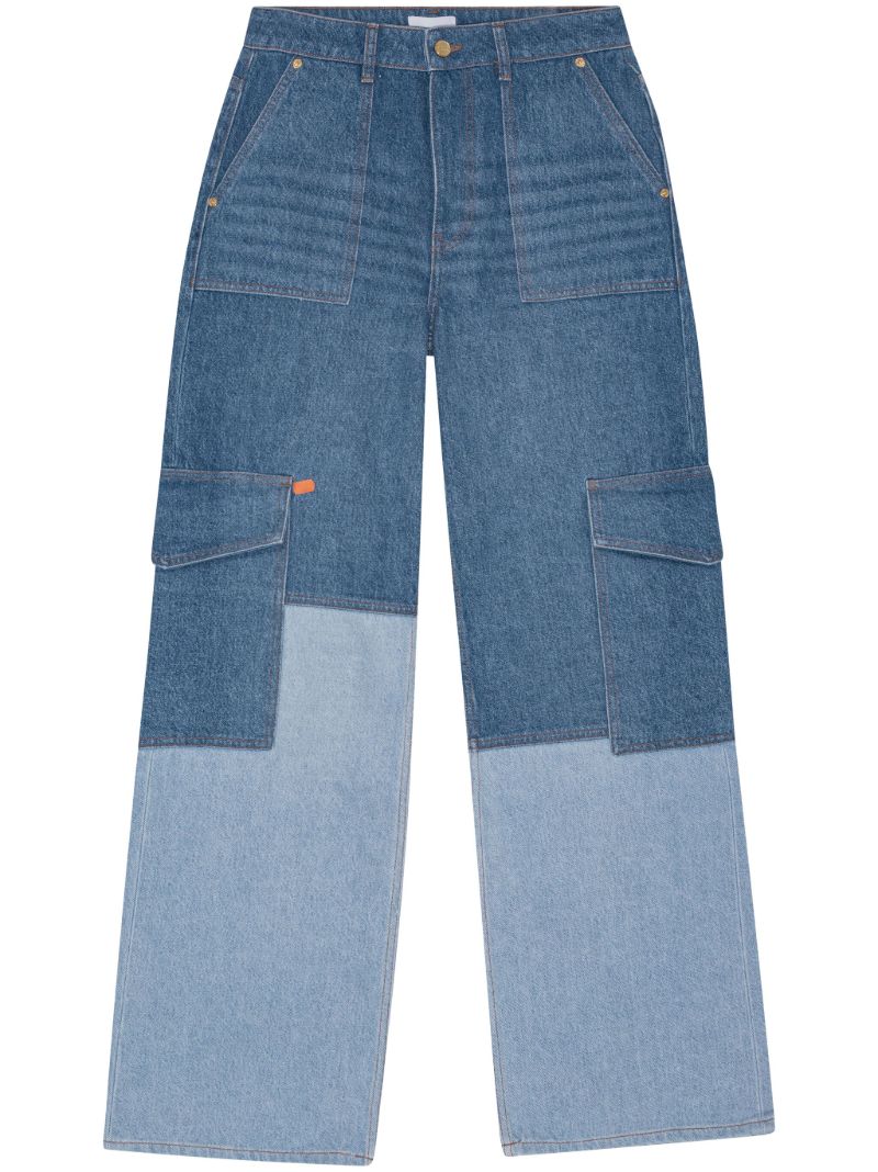 Blue Patchwork Wide-leg Jeans