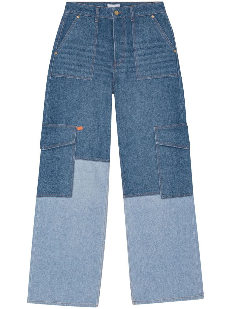 Blue Patchwork Wide-leg Jeans