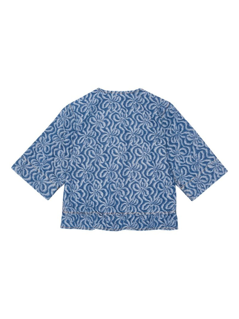 Blue Floral-jacquard Denim Blouse