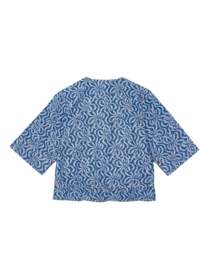 Blue Floral-jacquard Denim Blouse