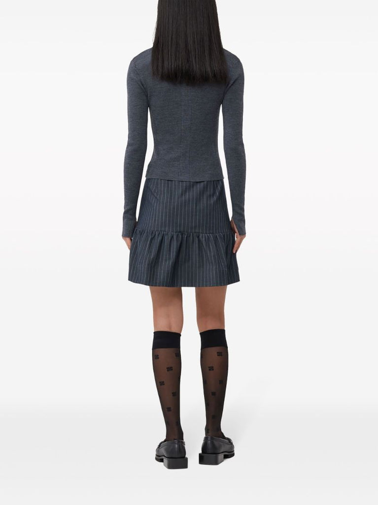 Grey Pinstripe Flared Mini Skirt