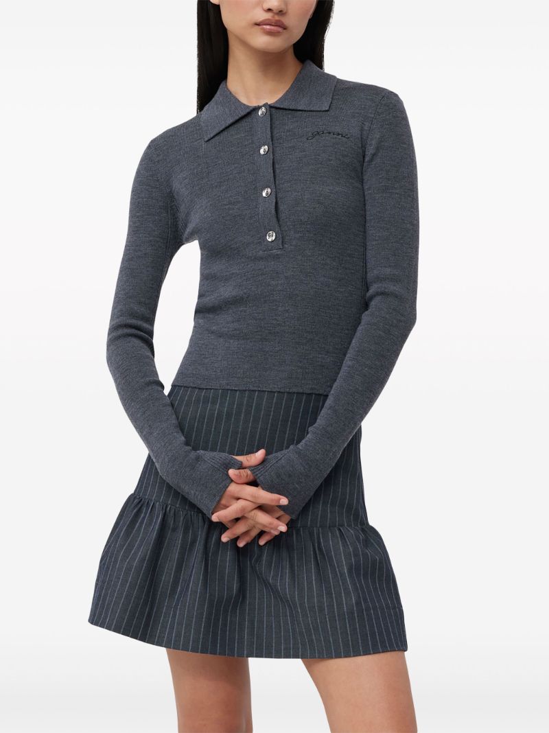 Grey Pinstripe Flared Mini Skirt