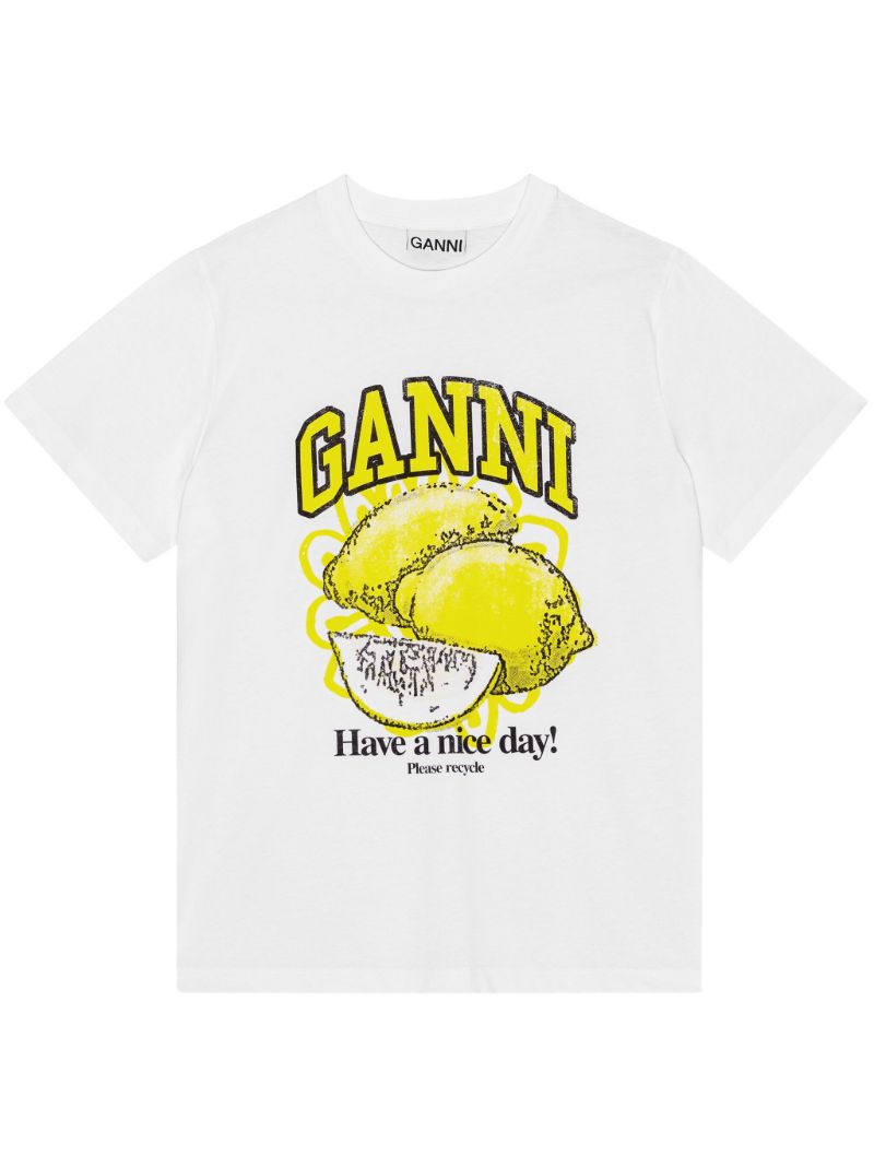 White Lemon-print Organic-cotton T-shirt