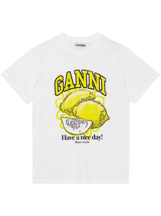 White Lemon-print Organic-cotton T-shirt