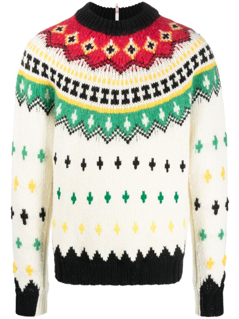 White Jacquard-knit Fair Isle Sweater