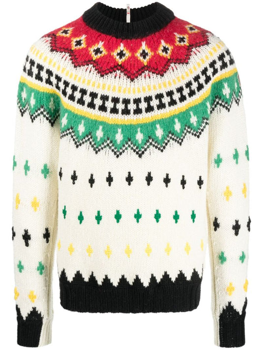 White Jacquard-knit Fair Isle Sweater