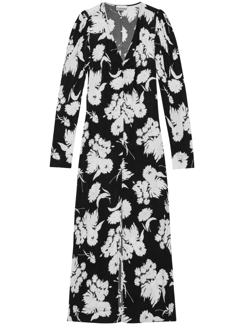 Black and White Floral-print Dress