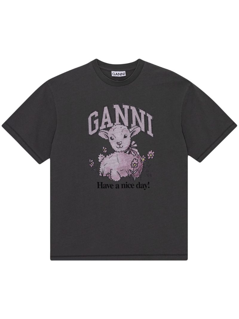 Grey Graphic-print Cotton T-shirt