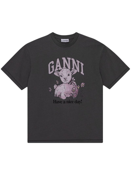 Grey Graphic-print Cotton T-shirt