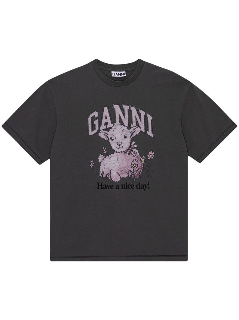 Grey Graphic-print Cotton T-shirt