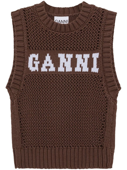 Brown Logo-embroidered Knitted Vest