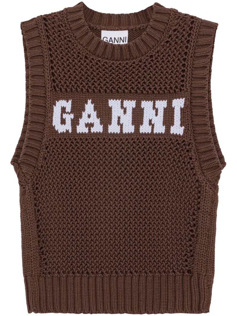 Brown Logo-embroidered Knitted Vest