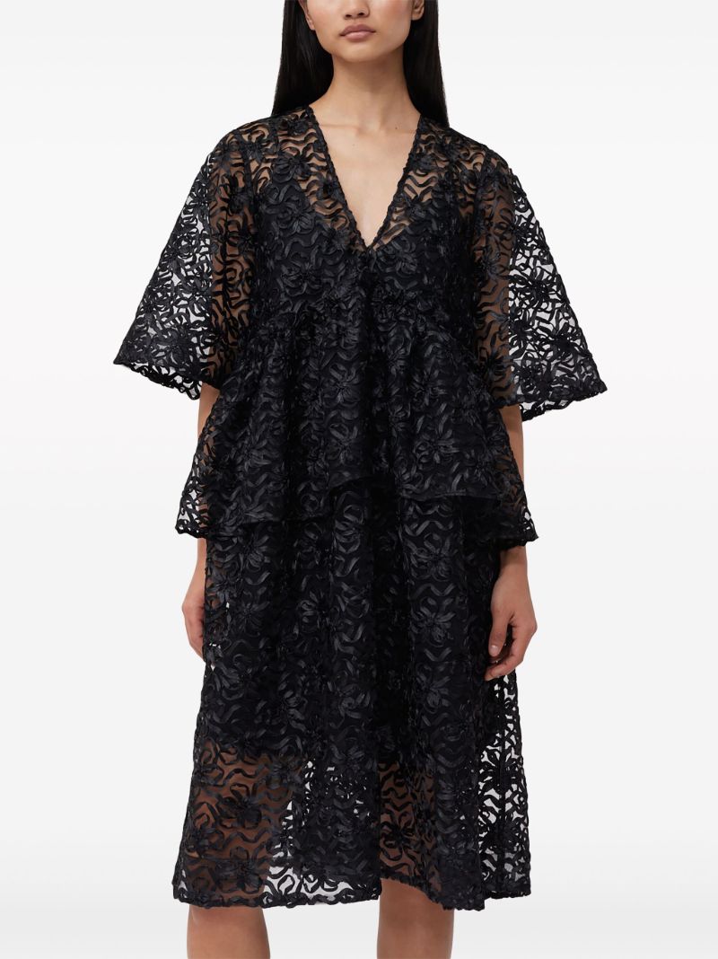 Black Floral-lace Midi Dress