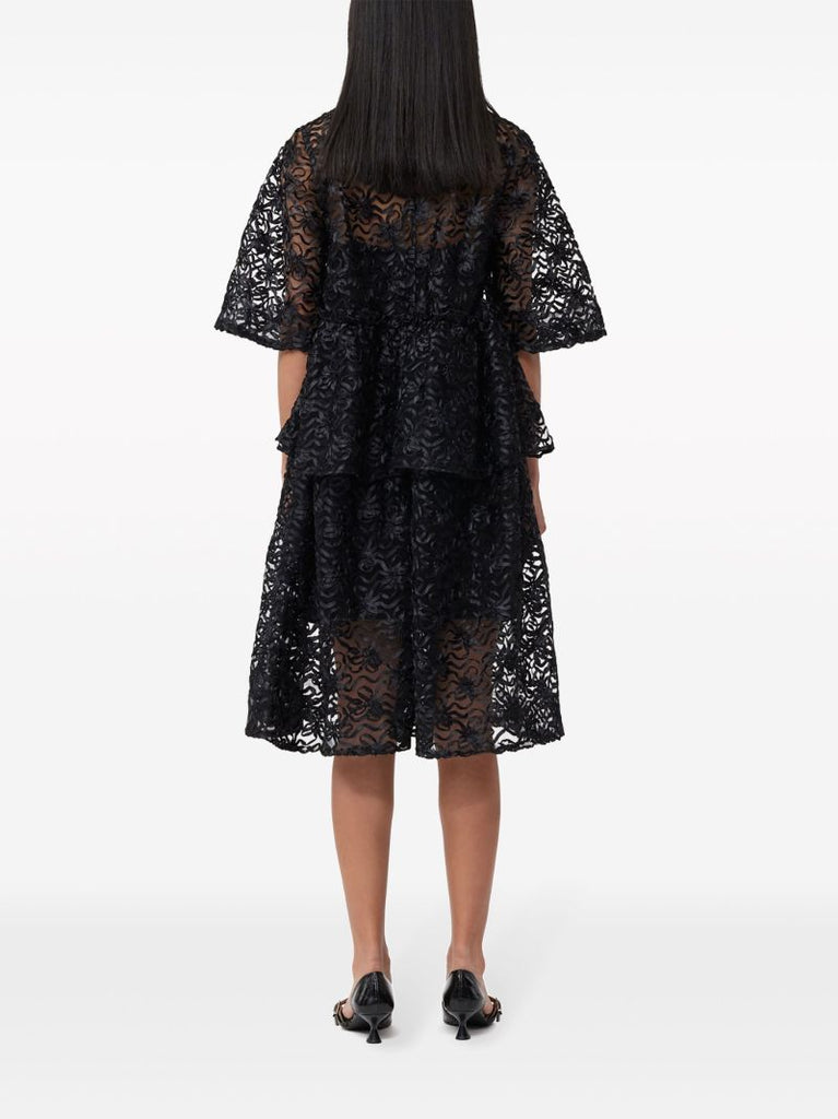 Black Floral-lace Midi Dress
