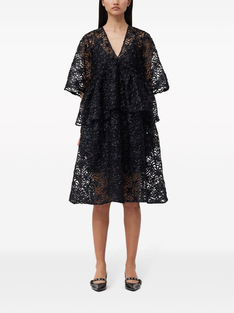 Black Floral-lace Midi Dress