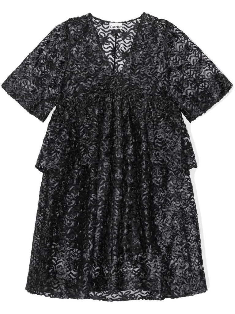 Black Floral-lace Midi Dress
