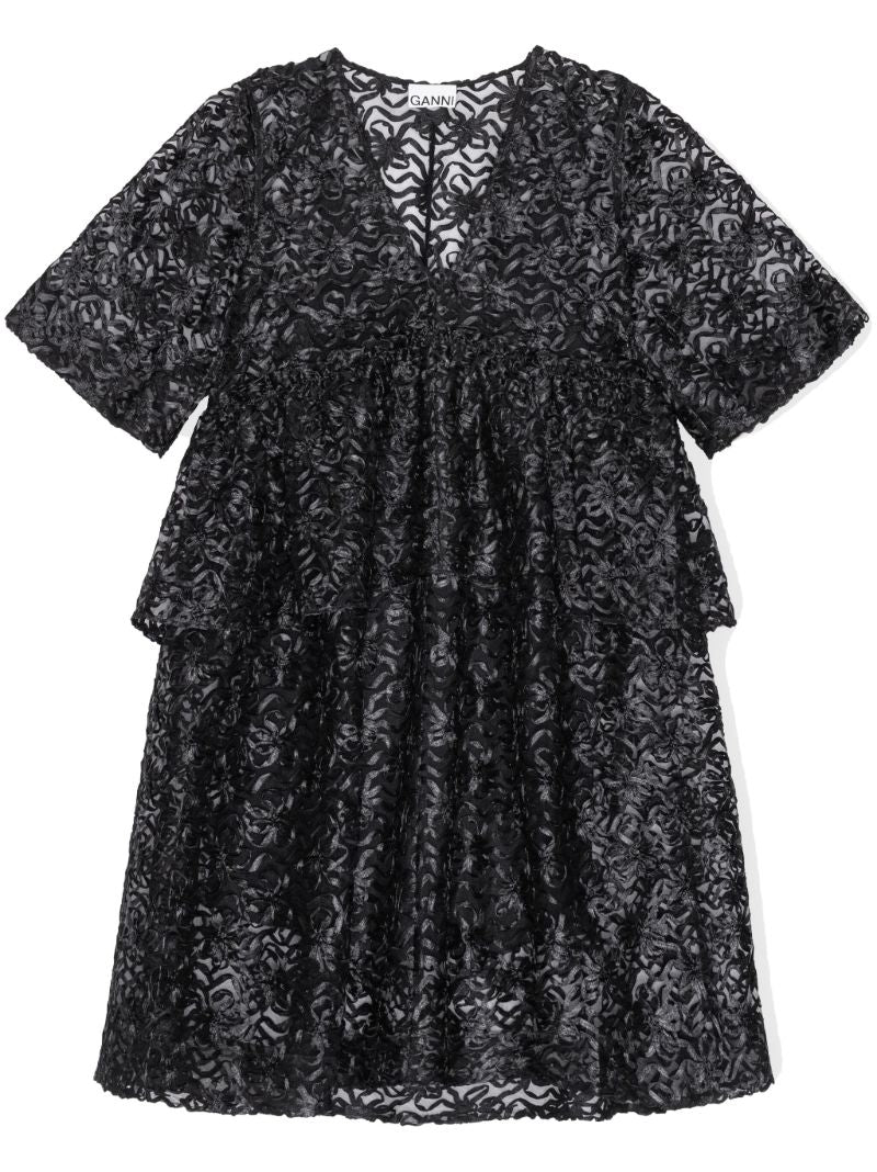 Black Floral-lace Midi Dress
