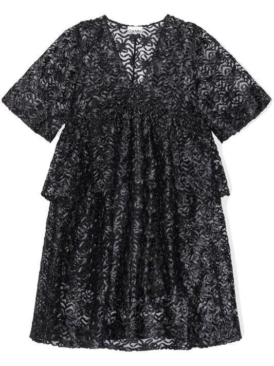 Black Floral-lace Midi Dress