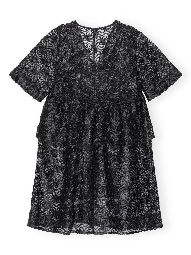 Black Floral-lace Midi Dress