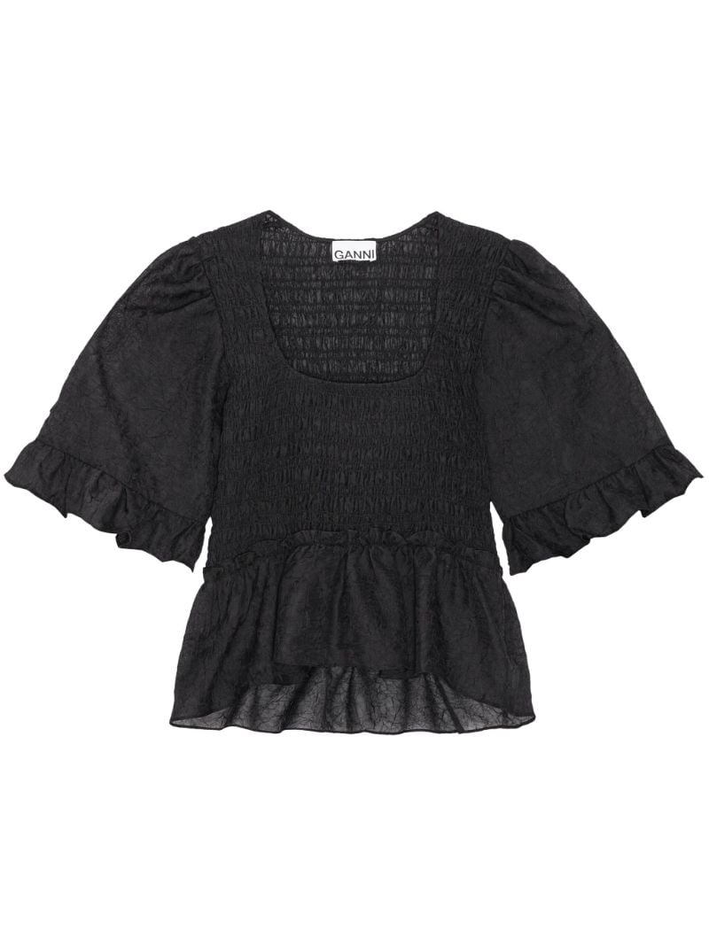 Black Crinkled Smocked Top