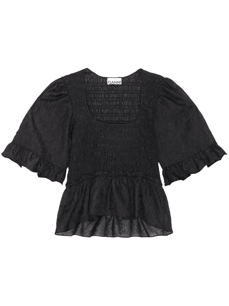 Black Crinkled Smocked Top