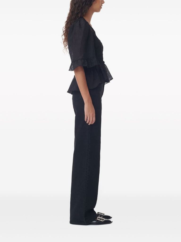 Black Crinkled Smocked Top