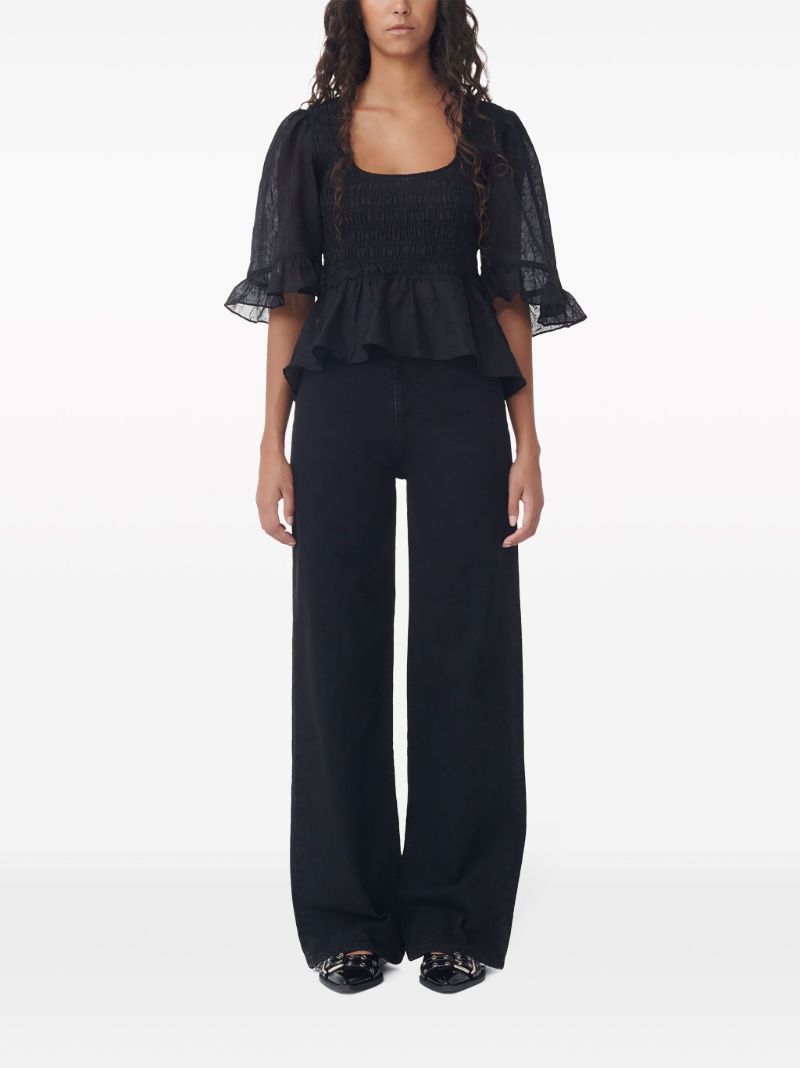 Black Crinkled Smocked Top