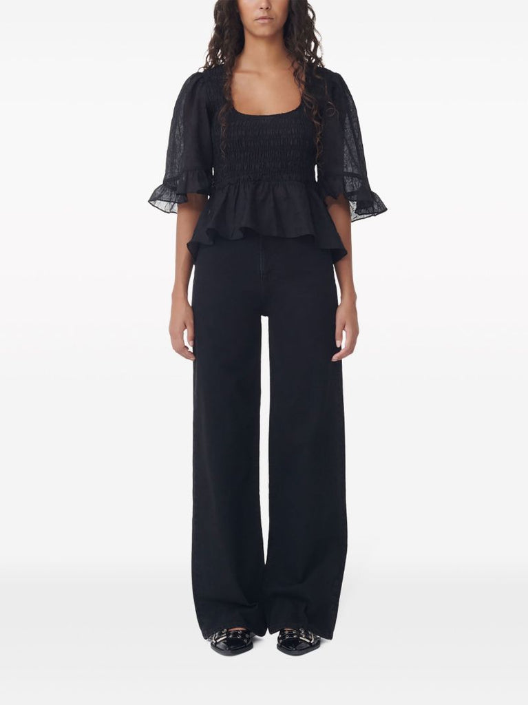 Black Crinkled Smocked Top