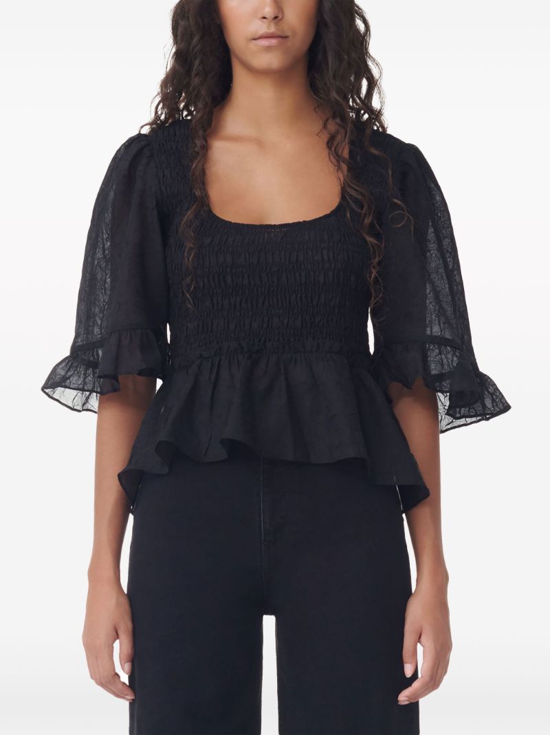 Black Crinkled Smocked Top