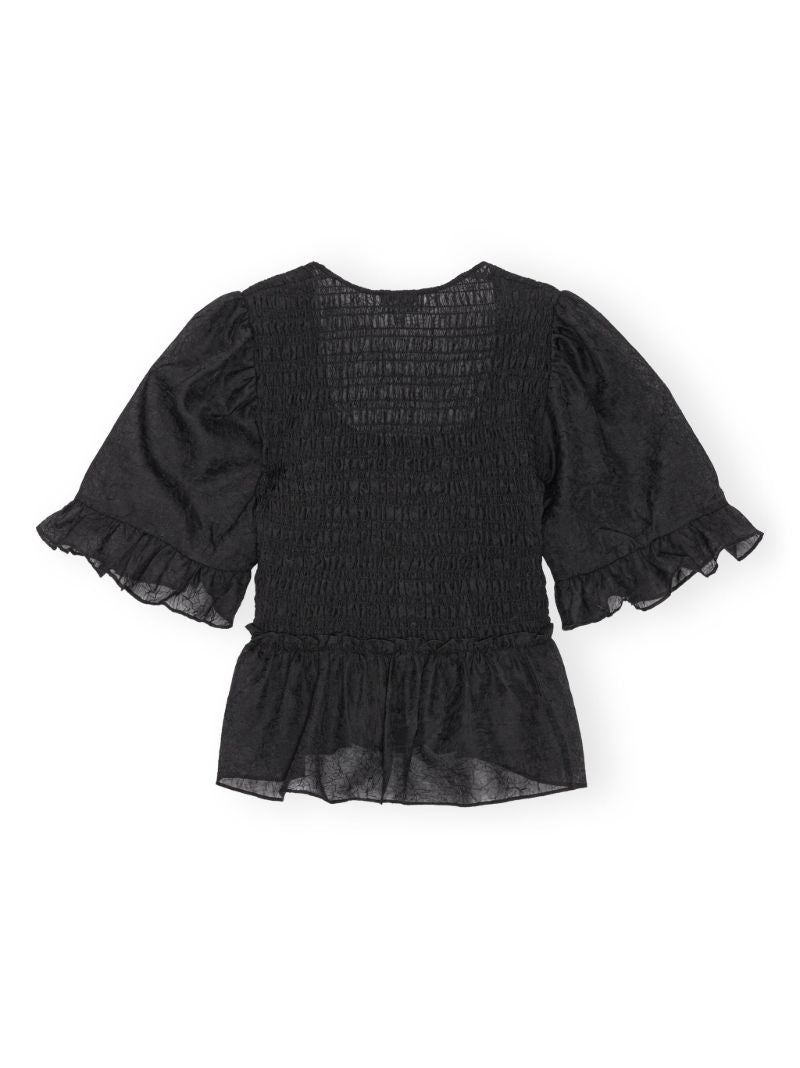 Black Crinkled Smocked Top