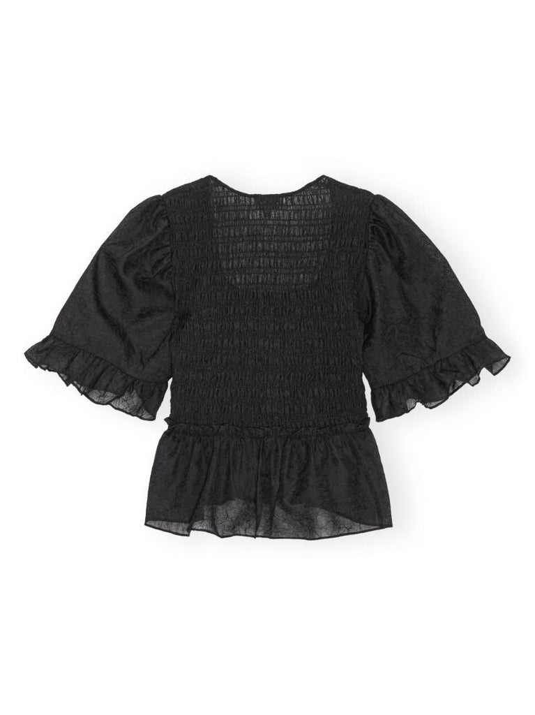 Black Crinkled Smocked Top