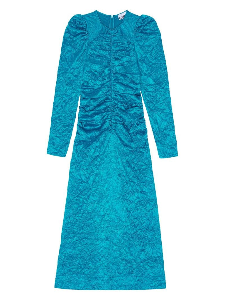 Blue Ruched Midi Dress