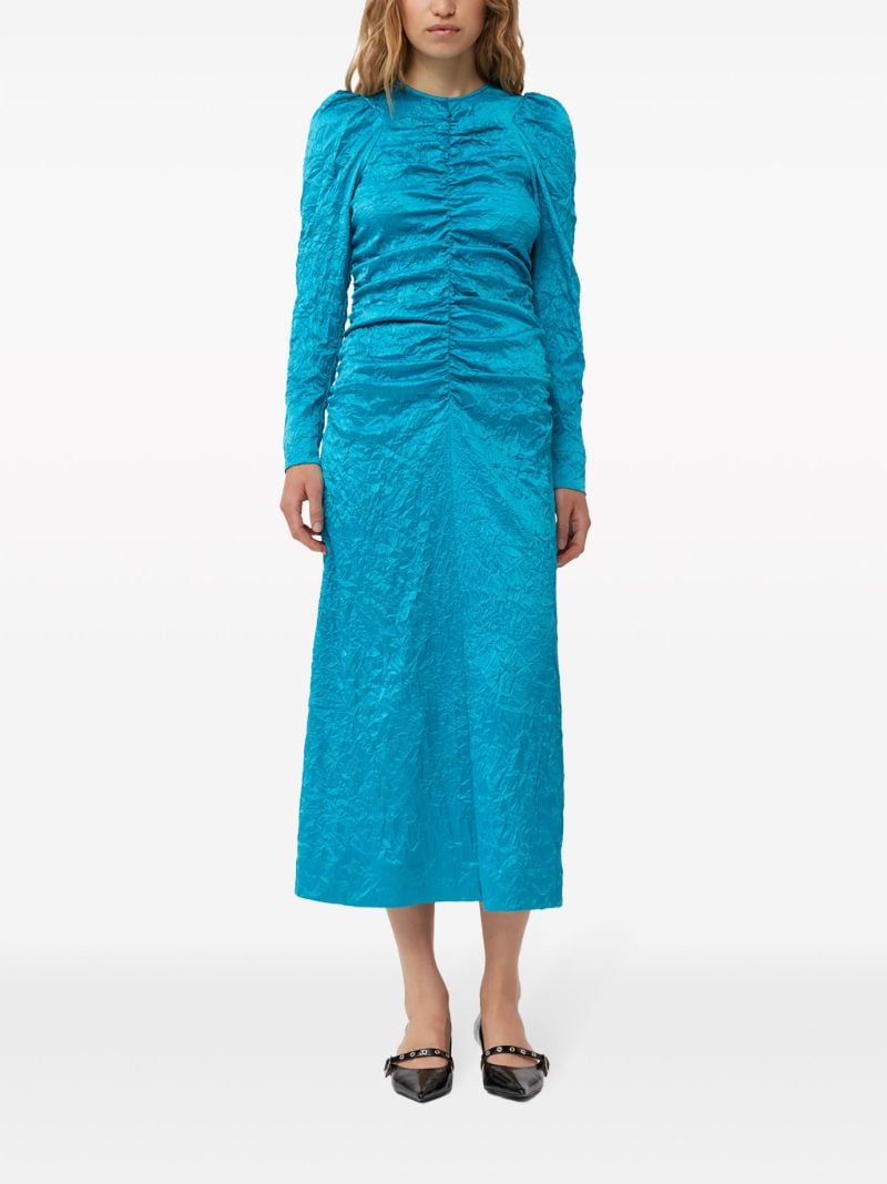 Blue Ruched Midi Dress
