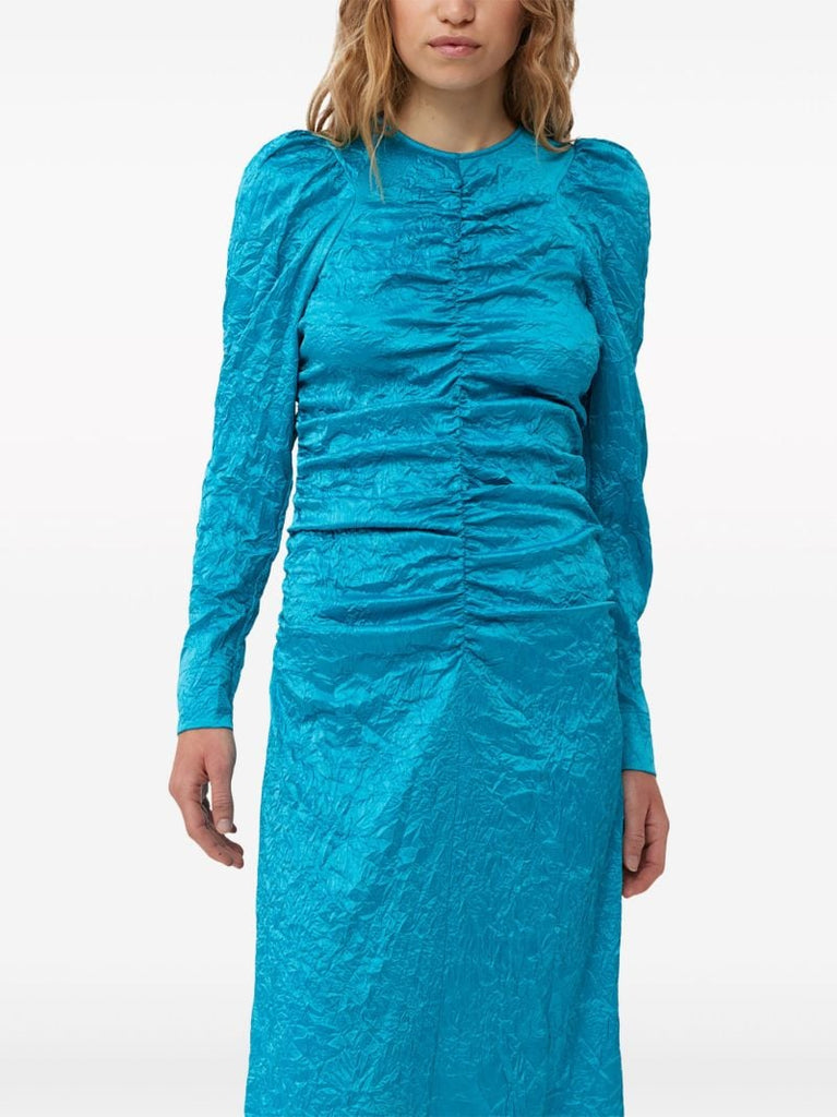 Blue Ruched Midi Dress