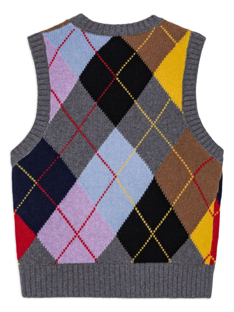 Multicoloured Argyle-print Knitted Vest