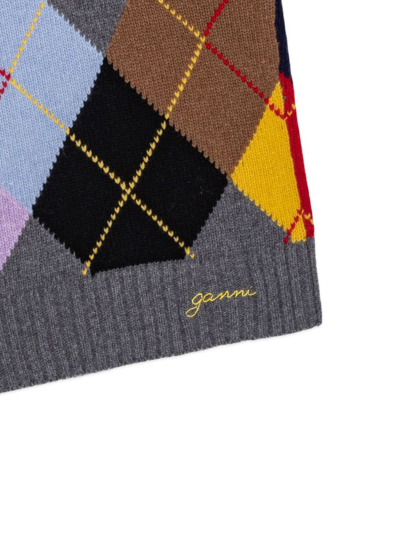 Multicoloured Argyle-print Knitted Vest