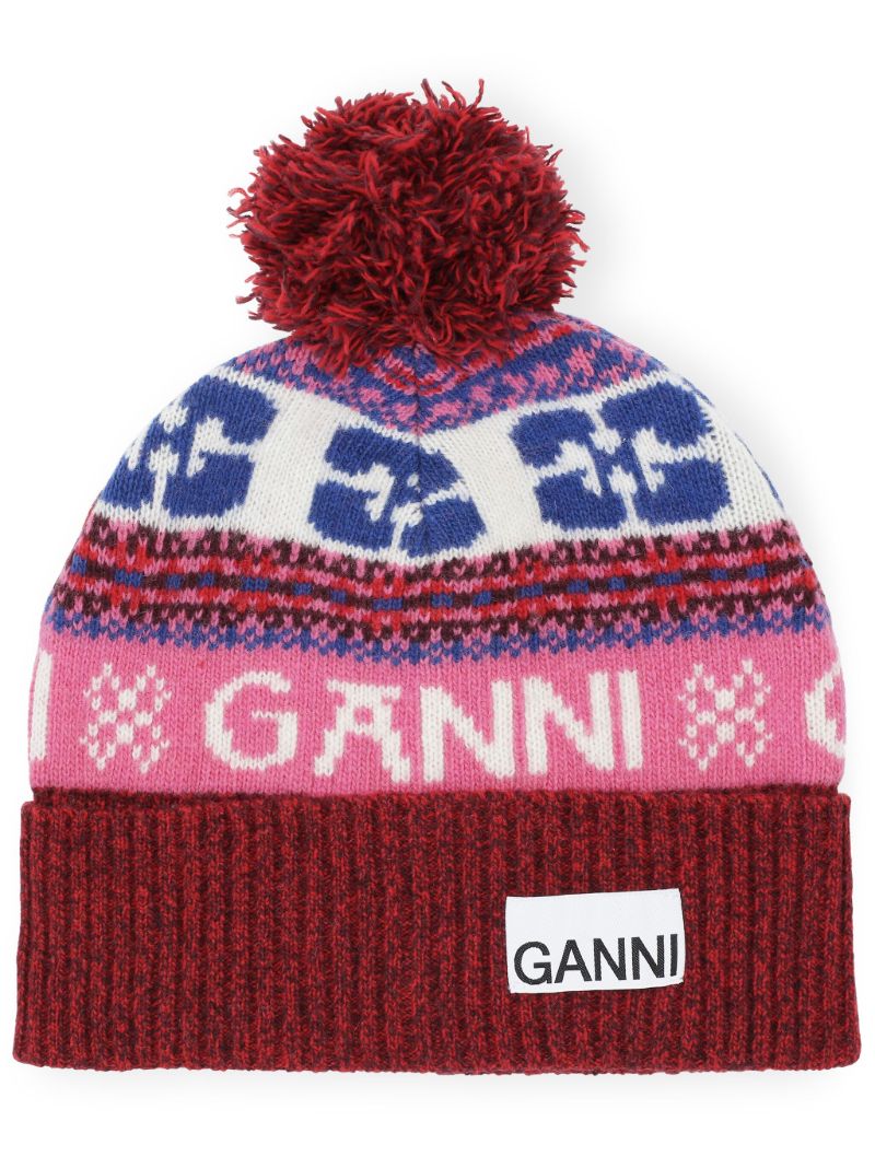 Multicoloured Graphic Wool Beanie Hat