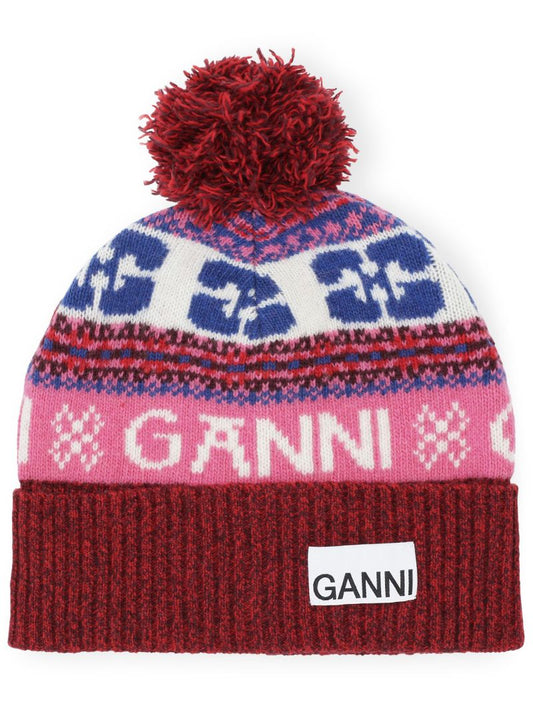 Multicoloured Graphic Wool Beanie Hat