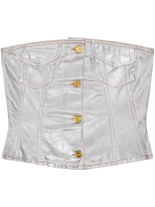 Grey Metallic Crop Top