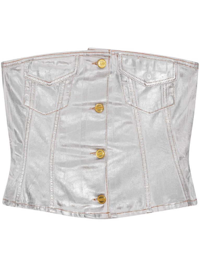 Grey Metallic Crop Top