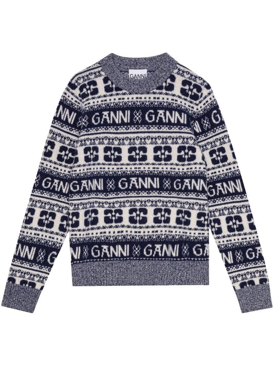 Blue Logo-print Wool Sweater