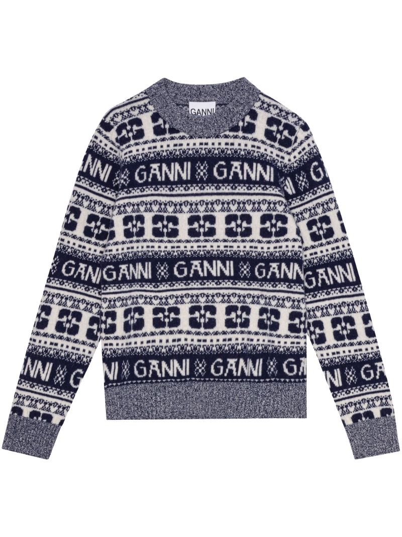 Blue Logo-print Wool Sweater