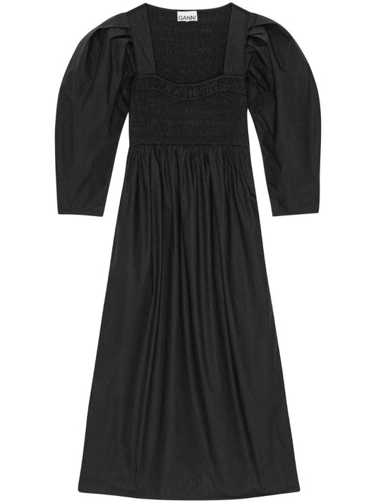 Black Puff-sleeve Midi Dress