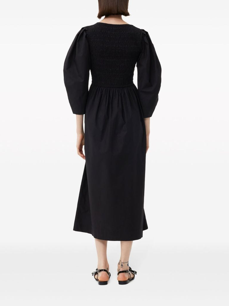 Black Puff-sleeve Midi Dress