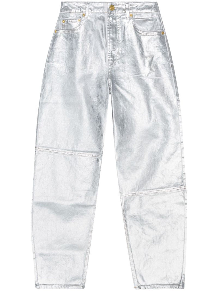 Silver Metallic Wide-leg Jeans