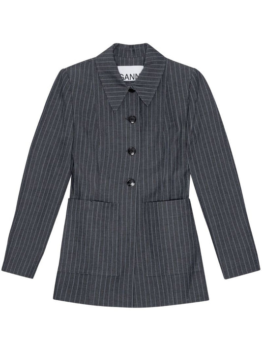 Grey Pinstripe Shirt Jacket